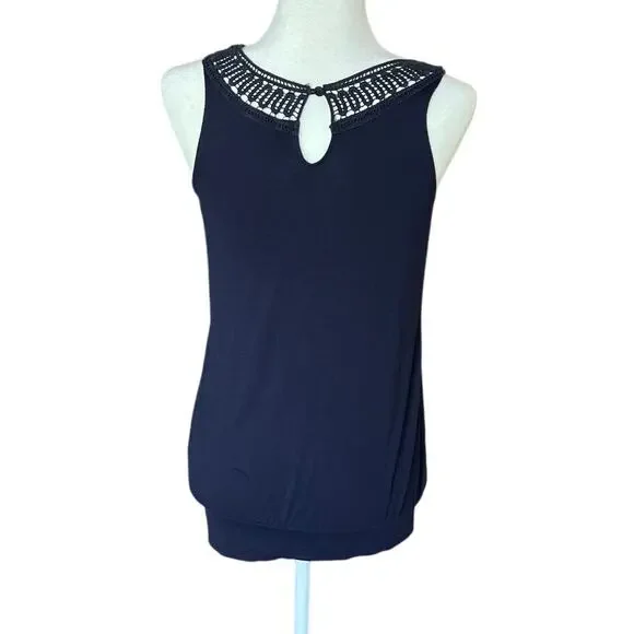 twentyone Crochet Lace Yolk Stretch Blue Tank Women's Size S Y2k 90s Retro Boho - Picture 4 of 9